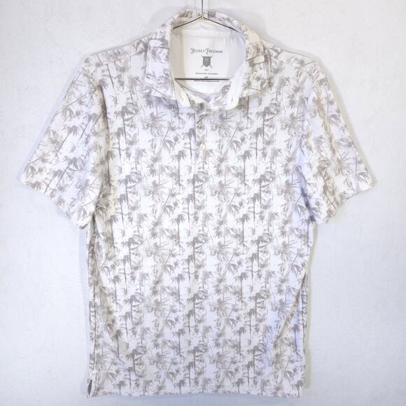 Hickey Freeman Polo Mens Small Gray Tropical Palm Tree All Over Performance Golf - Picture 2 of 9